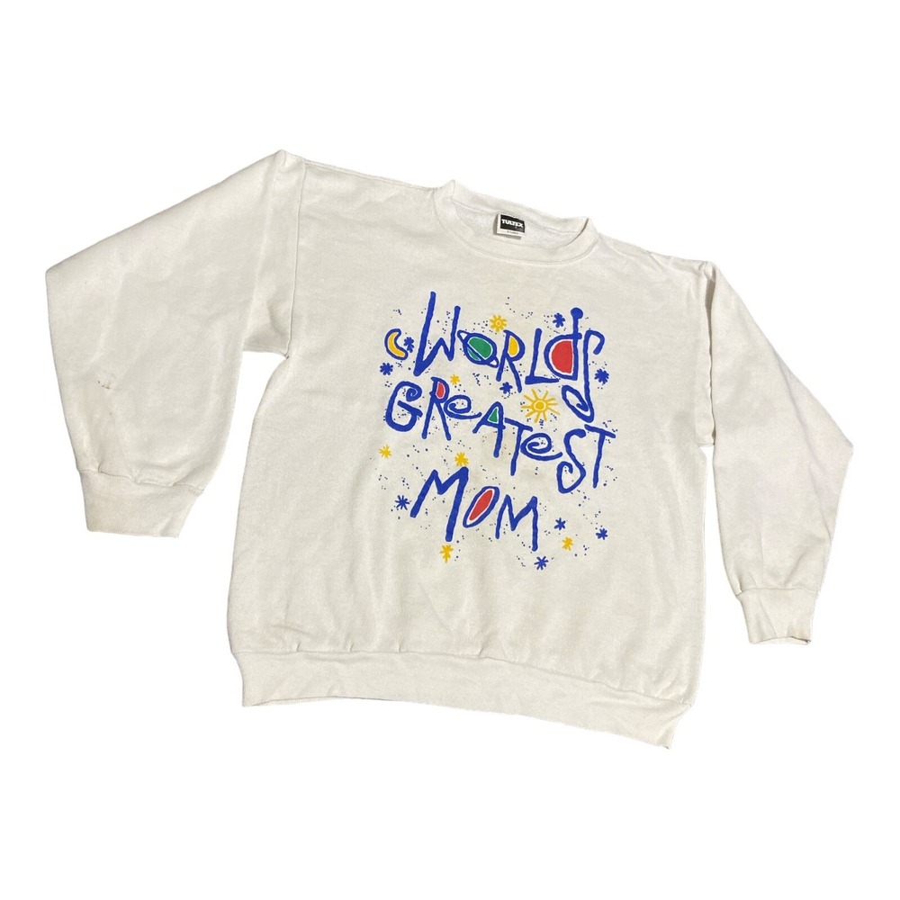 Vintage TULTEX Woman's White "World's Greatest Mom" Sweatshirt Size XL‎ Mom Gift